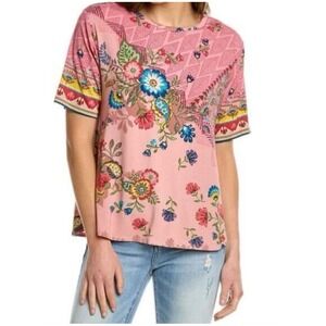 JOHNNY WAS PM LAKSHMI TOP RELAXED CROP TEE JERSEY FLORAL PRINT SOFT-152 Size Sm